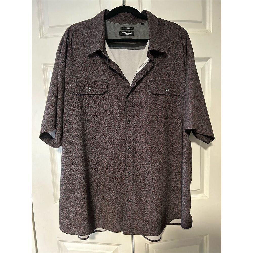 Kenneth Cole Men's 4X Geometric Short Sleeve Button-Up Shirt Multicolor